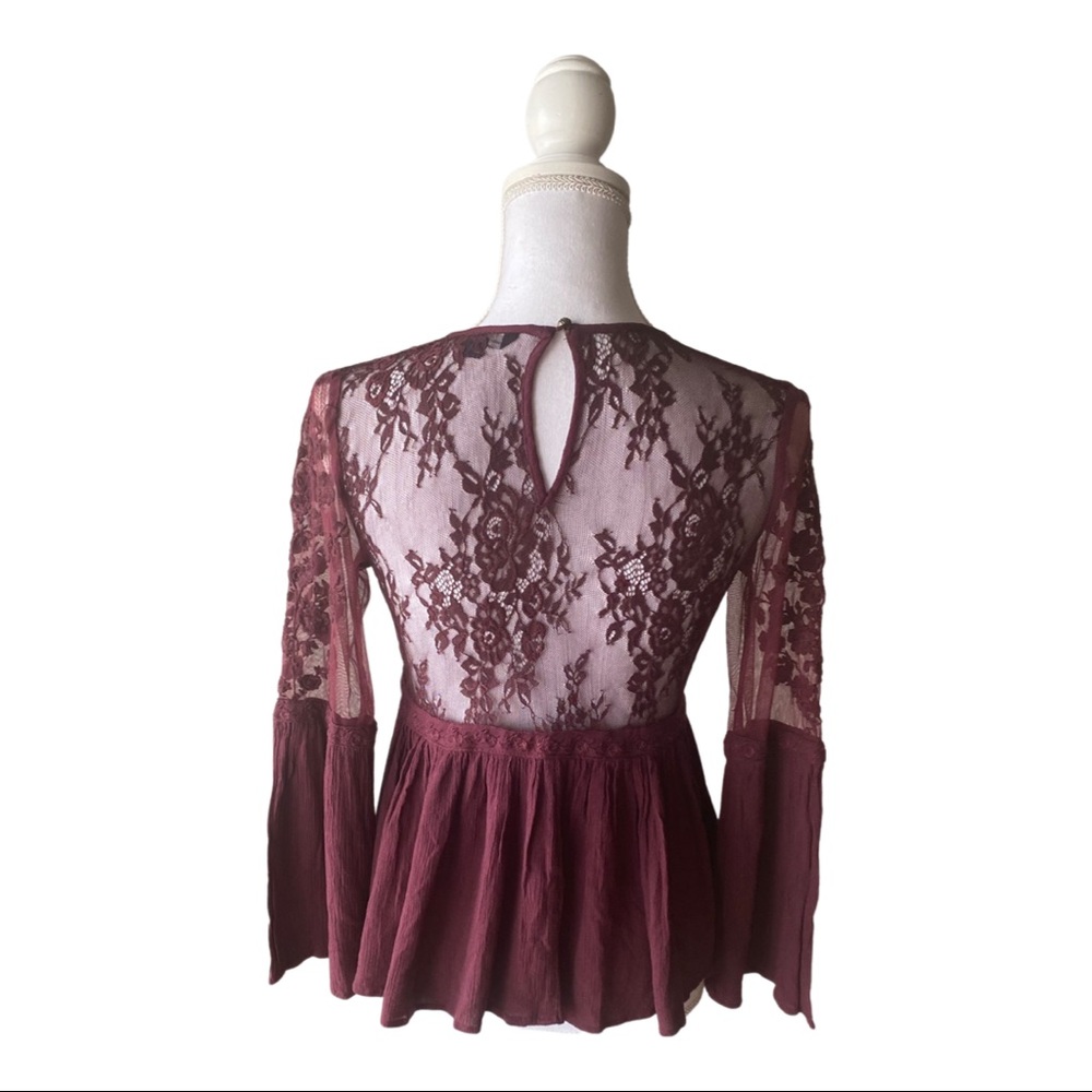 American Eagle Outfitters maroon Sheer lace blouse - Picture 6 of 6